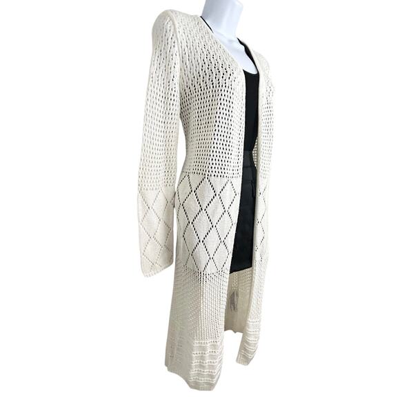 Naf Naf Paris Long Crochet Cardigan Cream Sweater Duster XS/S NWOT - Picture 1 of 6